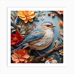 Bird With Flowers Art Print