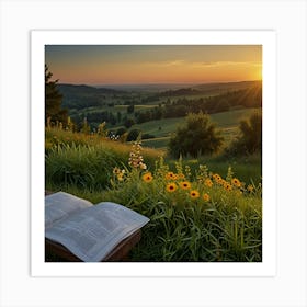 Open Book At Sunset Art Print