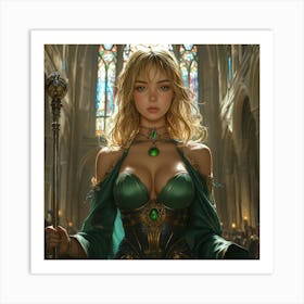 Verdant Oracle: Herald Of Emerald Light Art Print