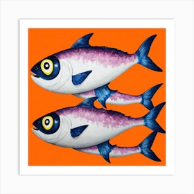 Three Fish On An Orange Background Art Print