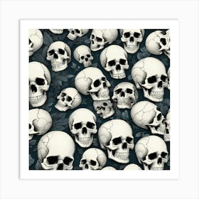 Skulls On A Black Background Art Print