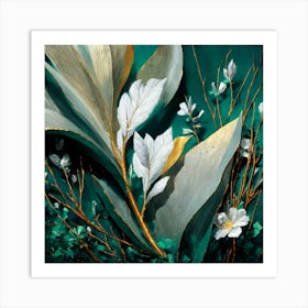 Gold And White Leaves Art Print