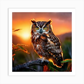 Watercolour New Zealand Morepork Owl Earthy Tones Art Print