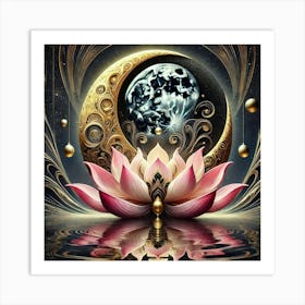 Lotus Flower And Moon 1 Art Print