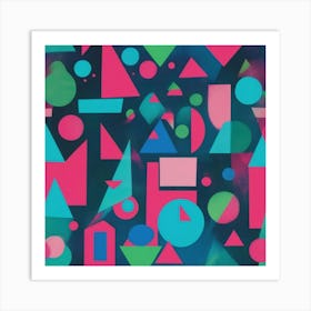 Vibrant Retro Geometric Shapes In Bright Blue Pink And 1 Art Print