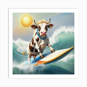 Cow Surfing Art Print