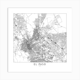 El Paso White Map Square Art Print