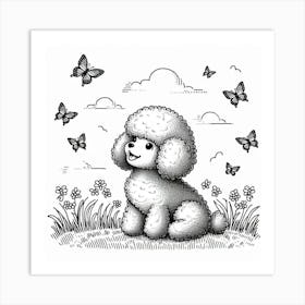 Line Art poodle dog 4 Art Print