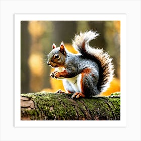 Squirrel In Autumn Forest Art Print