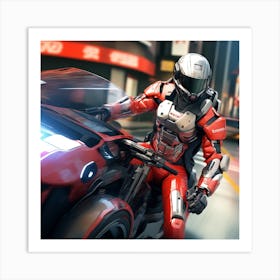 Futuristic Motorcycle Rider Art Print