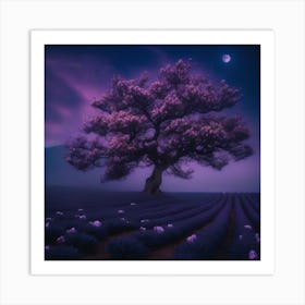 Lavender Field At Night 2 Art Print