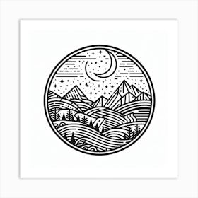 Landscape With Mountains And Moon Art Print