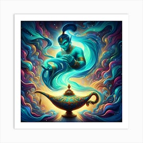 A Colorful Genie Coming Out Of A Bottle 1 Art Print