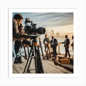 Video Crew On A Dock Art Print