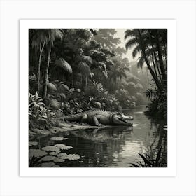 Alligator In The Jungle Art Print