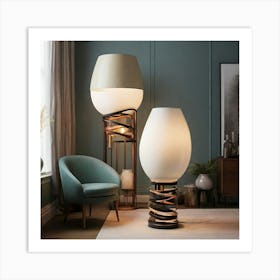 Three Lamps In A Room Art Print
