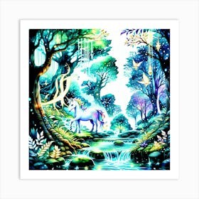 Unicorn In The Forest Art Print