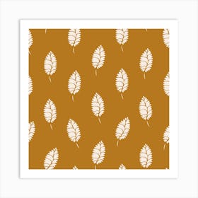 Off White Leaves on Gold Background Art Print