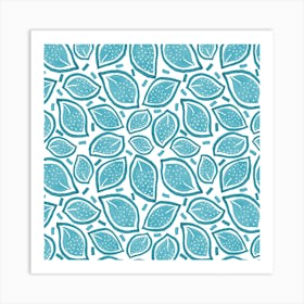 Turquoise Scattered Leaves Polka Dot Art Print