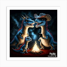 Dinosaurs At Night Art Print