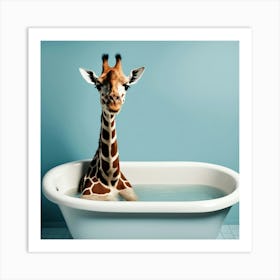 Giraffe In Bath Art Print