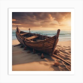 Viking Ship On The Beach Art Print