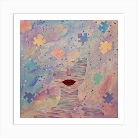 Puzzle Pieces Woman Abstract Art Print