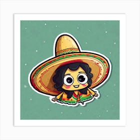 Mexican Taco With Mexican Sombrero Sticker 2d Cute Fantasy Dreamy Vector Illustration 2d Flat (4) Art Print