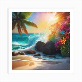 Tropical Beach Scene Art Print