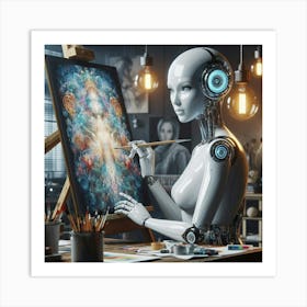 Robot Artist Art Print