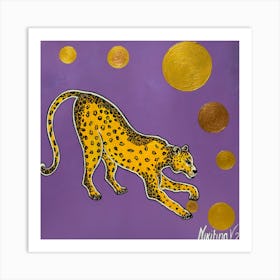 Leopard with golden balls Art Print