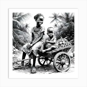 Two Children In A Cart Art Print