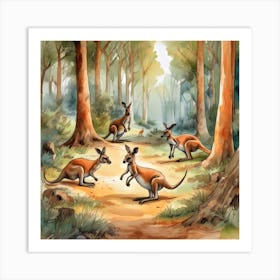 Kangaroos In The Forest Art Print