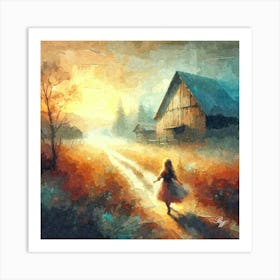 Abstract Barn And Girl Oil Texture 2 Art Print