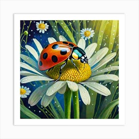 Ladybug On Daisy Art Print