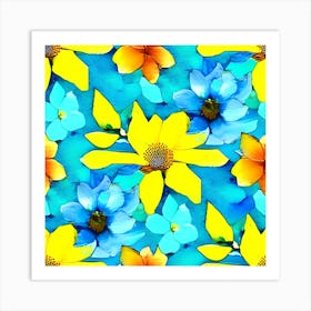 Yellow And Blue Flowers Art Print
