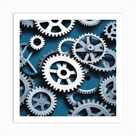 Gears On Blue Background Art Print