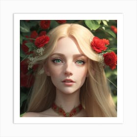 Beautiful girl with flowers Art Print