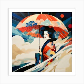 Japanese woman with an umbrella 3 Art Print