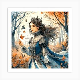 A Beautiful Princess In The Autumn Woods Vector Style Into Raster Format Art Print