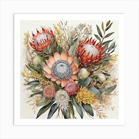 Australian Native Bouquet With Protea Art Print 0 Art Print