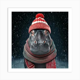 Firefly Picturesque, Winter, Wonderland, Heart Melting, Adorable, Hippo, Cozy, Knit, Cap, Scarf, Fal Art Print