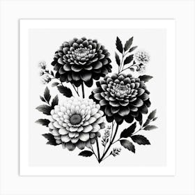 Black and white flowers 1 Art Print