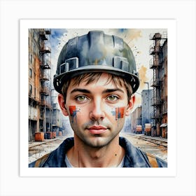 Portrait Of A Construction Worker Art Print