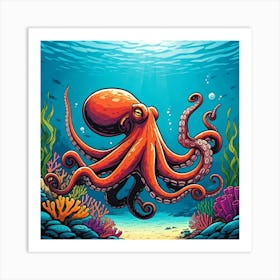 Orange Octopus Art Print