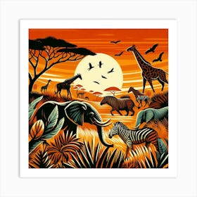 Giraffes And Zebras Art Print