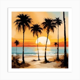  Coastal Scene Where A Black Palm Trees Art Print  Art Print