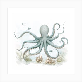 Storybook Style Octopus With Seaweed 4 Art Print