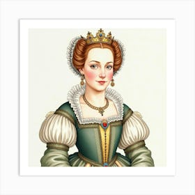 Queen Elizabeth I Portrayed In Watercolor, With Historical Elegance 1 Art Print