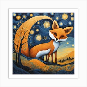 Starry Night Fox Art Print